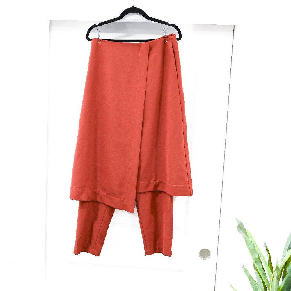 Heidi Merrick Size 8 Burnt Orange Faux Wrap Skirt Pants